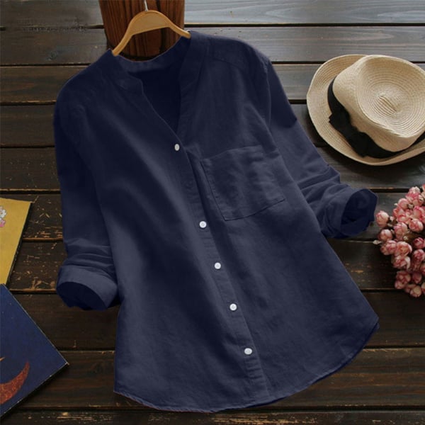 Women's Linen Blouse V-Neck Button-Front Long Sleeve – Relaxed