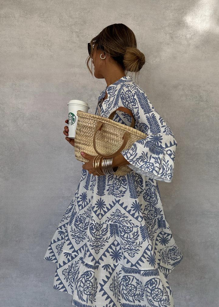 Women's Boho Patterned Long Sleeve Mini Dress – V-Neck Airy Summer