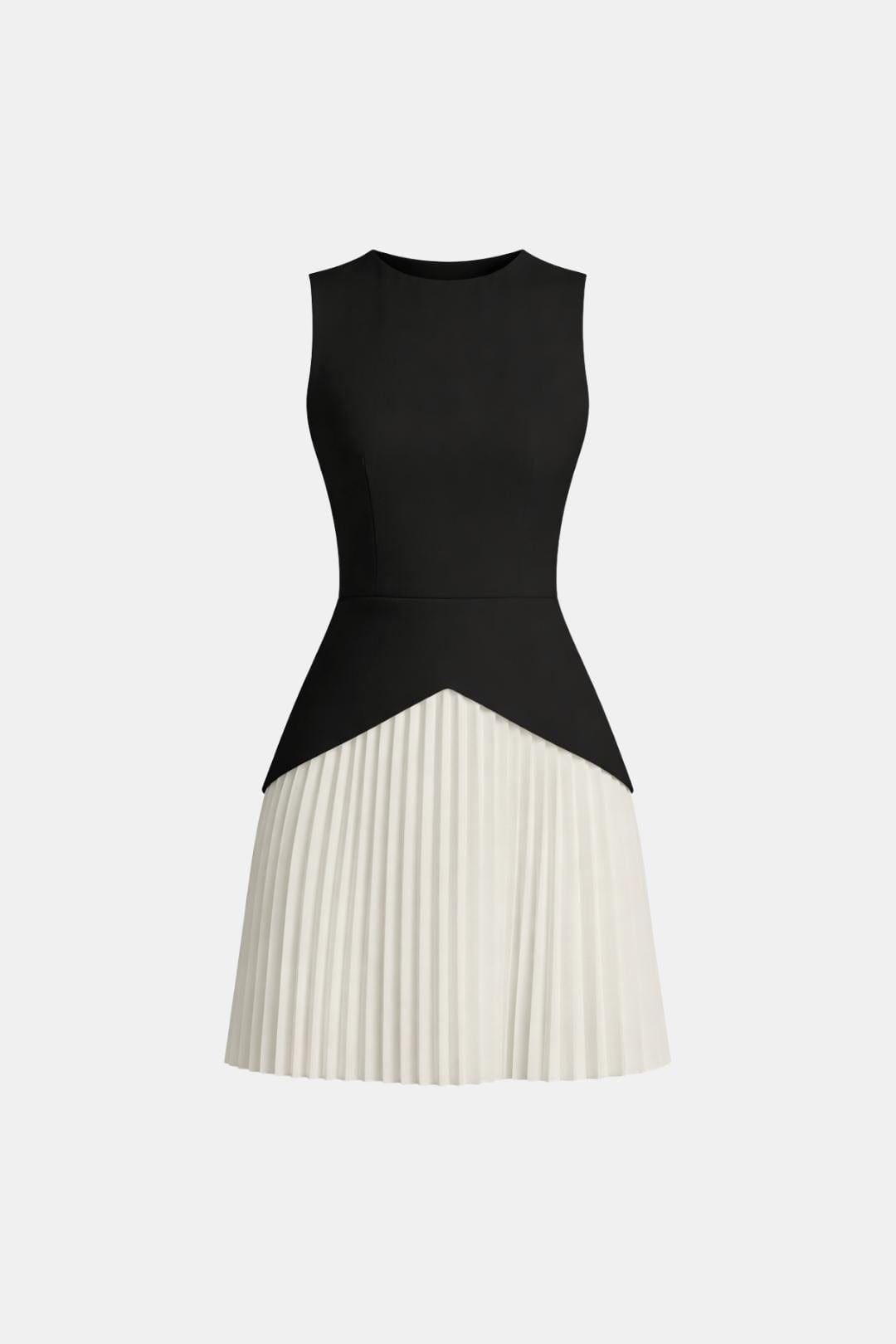 Sleeveless Mini Dress – Structured Waist & Pleated Skirt