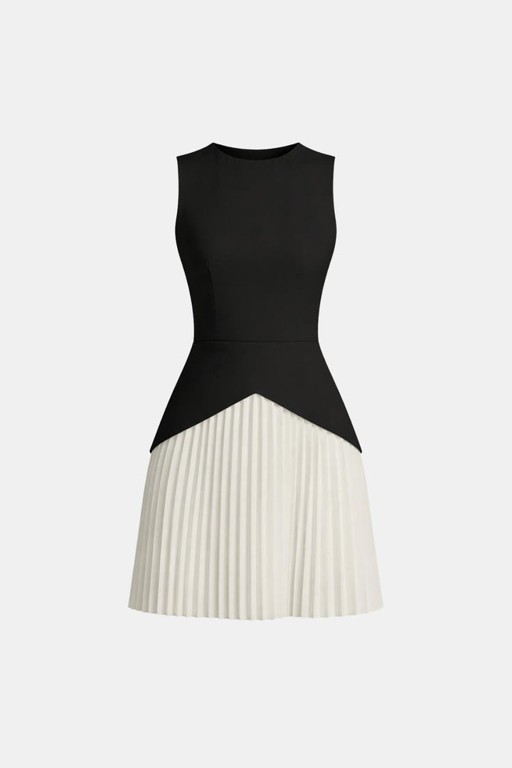 Sleeveless Mini Dress – Structured Waist & Pleated Skirt