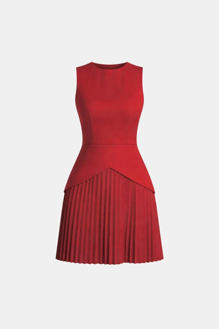 Sleeveless Mini Dress – Structured Waist & Pleated Skirt