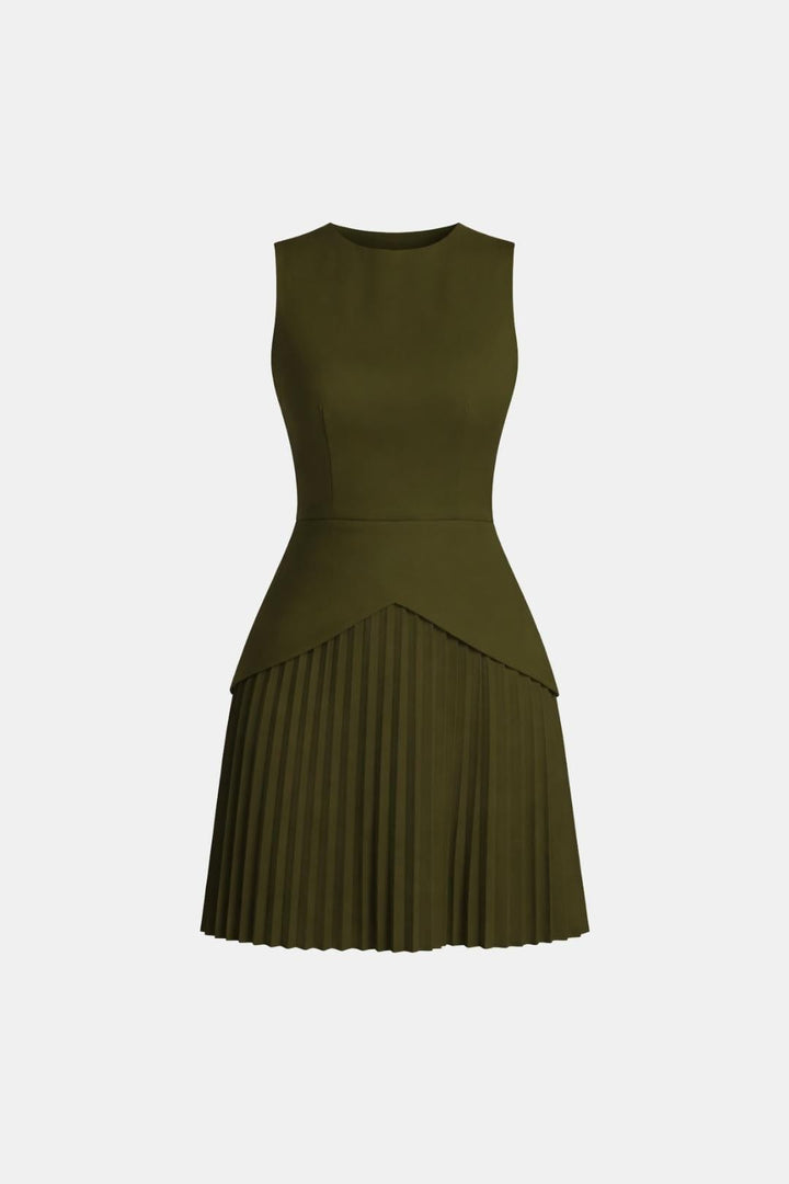 Sleeveless Mini Dress – Structured Waist & Pleated Skirt