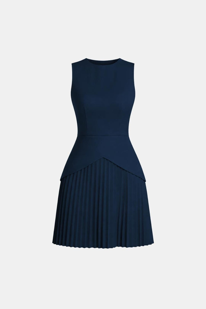 Sleeveless Mini Dress – Structured Waist & Pleated Skirt