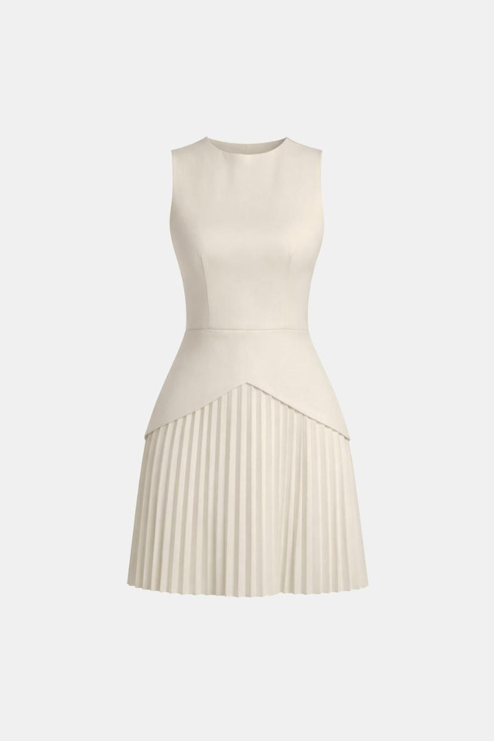 Sleeveless Mini Dress – Structured Waist & Pleated Skirt