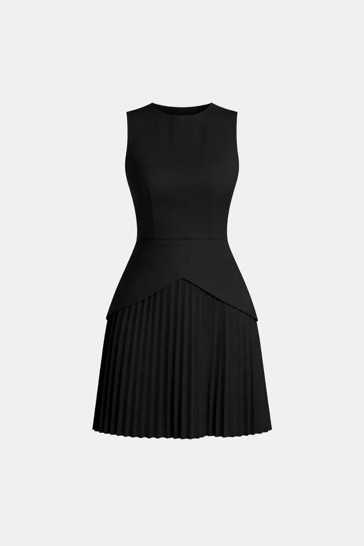 Sleeveless Mini Dress – Structured Waist & Pleated Skirt