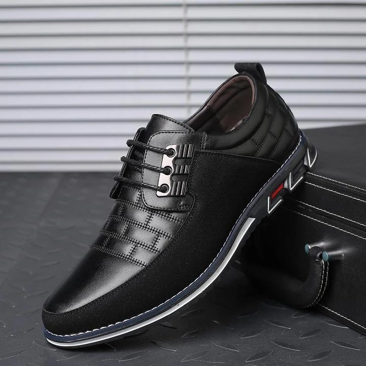 Men's Leather Dress Shoes – Panel Lace-Up Smart Casual