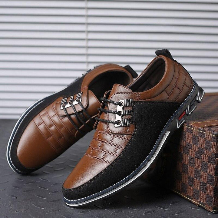 Men's Leather Dress Shoes – Panel Lace-Up Smart Casual