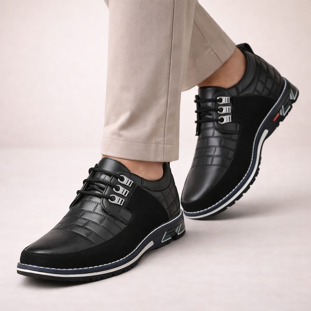 Men's Leather Dress Shoes – Panel Lace-Up Smart Casual