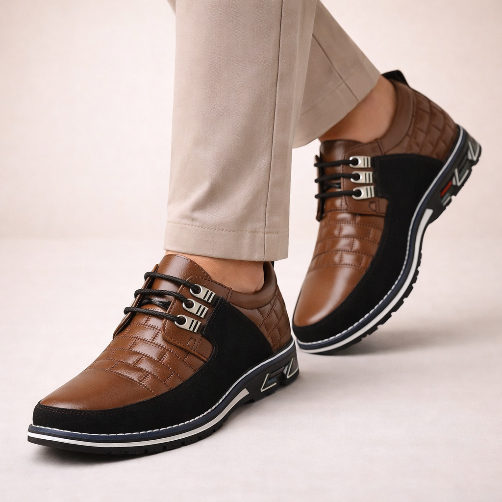Men's Leather Dress Shoes – Panel Lace-Up Smart Casual