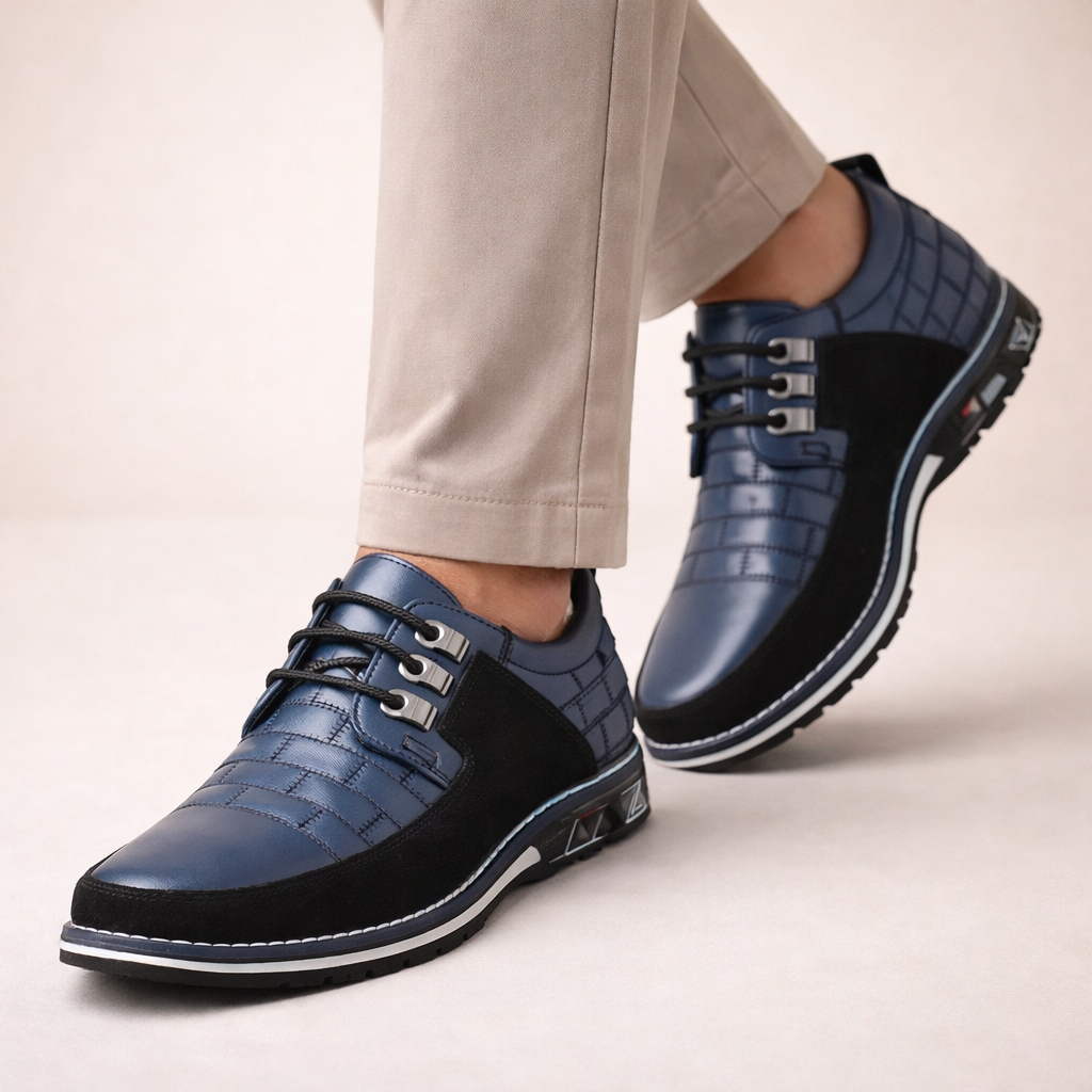 Men's Leather Dress Shoes – Panel Lace-Up Smart Casual