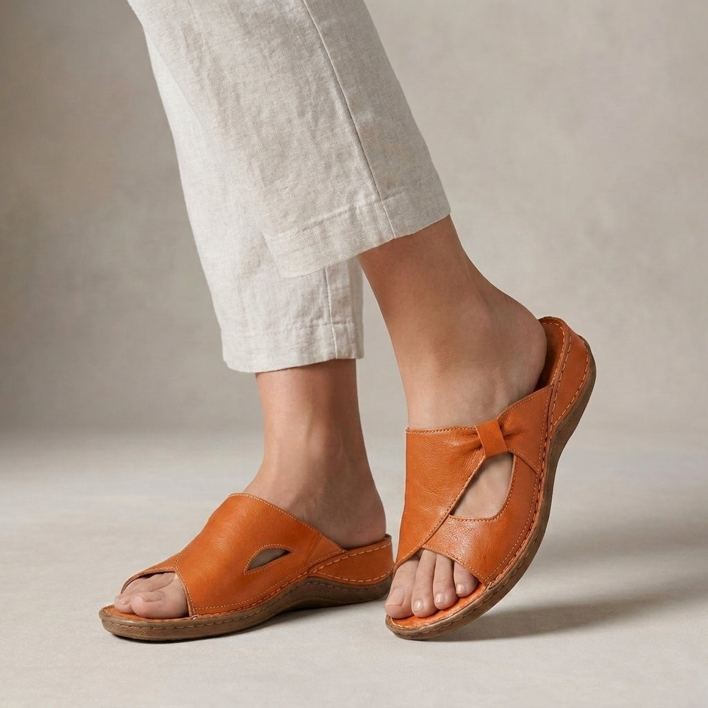 Open-Toe Fish Mouth Flat Sandals with Cut-Out Strap – Women's Wide