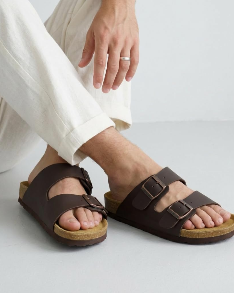 Men's Cork Footbed Arch Support Sandals – Adjustable Buckle