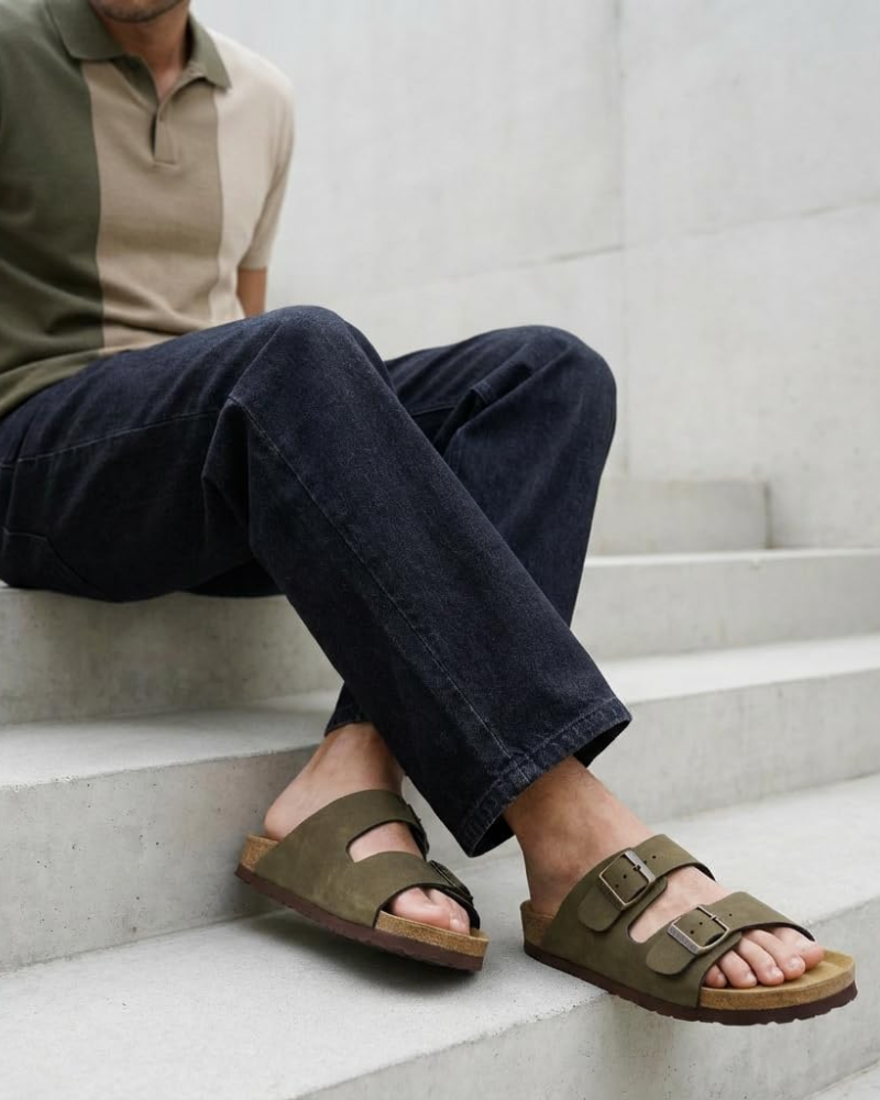 Men's Cork Footbed Arch Support Sandals – Adjustable Buckle