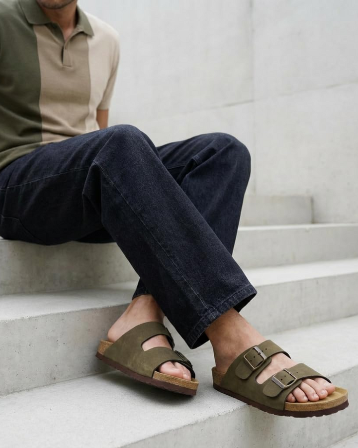 Men's Cork Footbed Arch Support Sandals – Adjustable Buckle