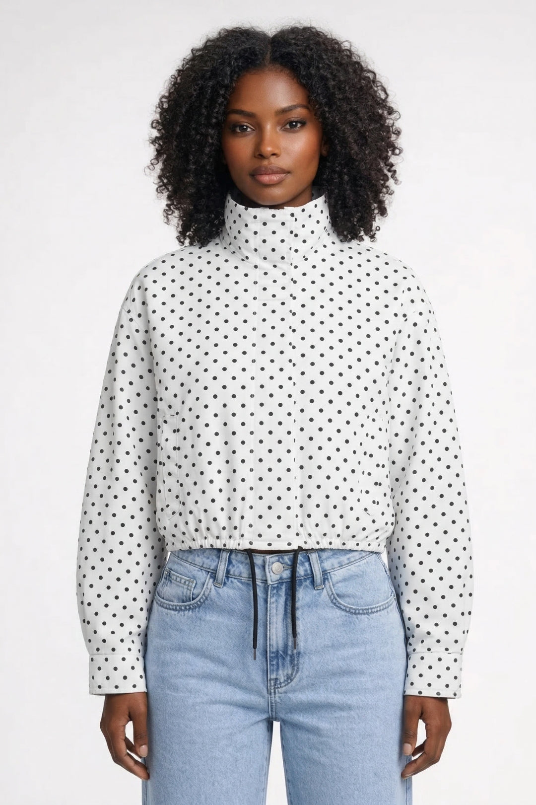 Women's Polka Dot Coat Long Sleeve Relaxed Fit – Drawstring Pullover