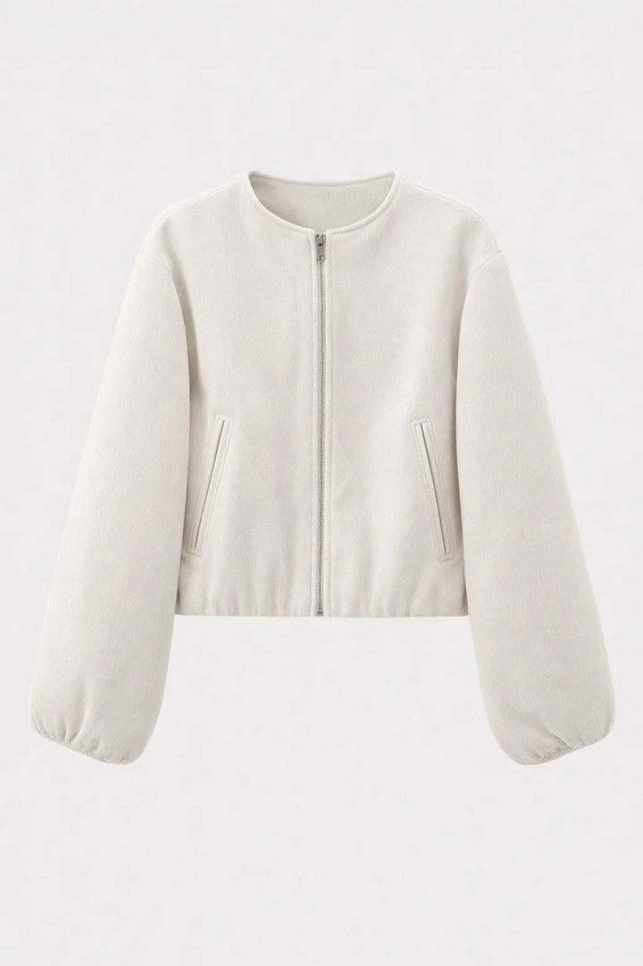 Women's Bomber Jacket Lightweight Zip-Up – Minimalist Ribbed Trim