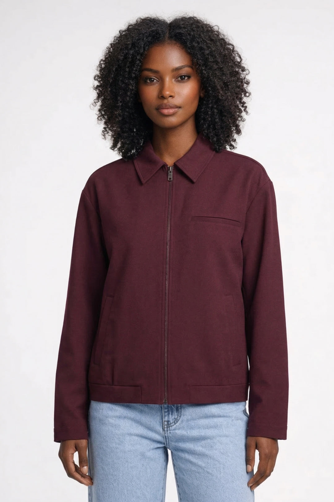 Women's Zip-Up Jacket Classic Collar – Smart-Casual Fit Lightweight