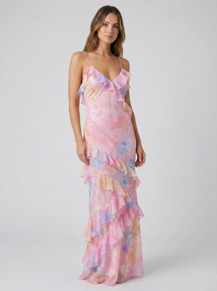 Spaghetti Strap Backless Dress V-Neck Ruffle – Sleeveless Summer