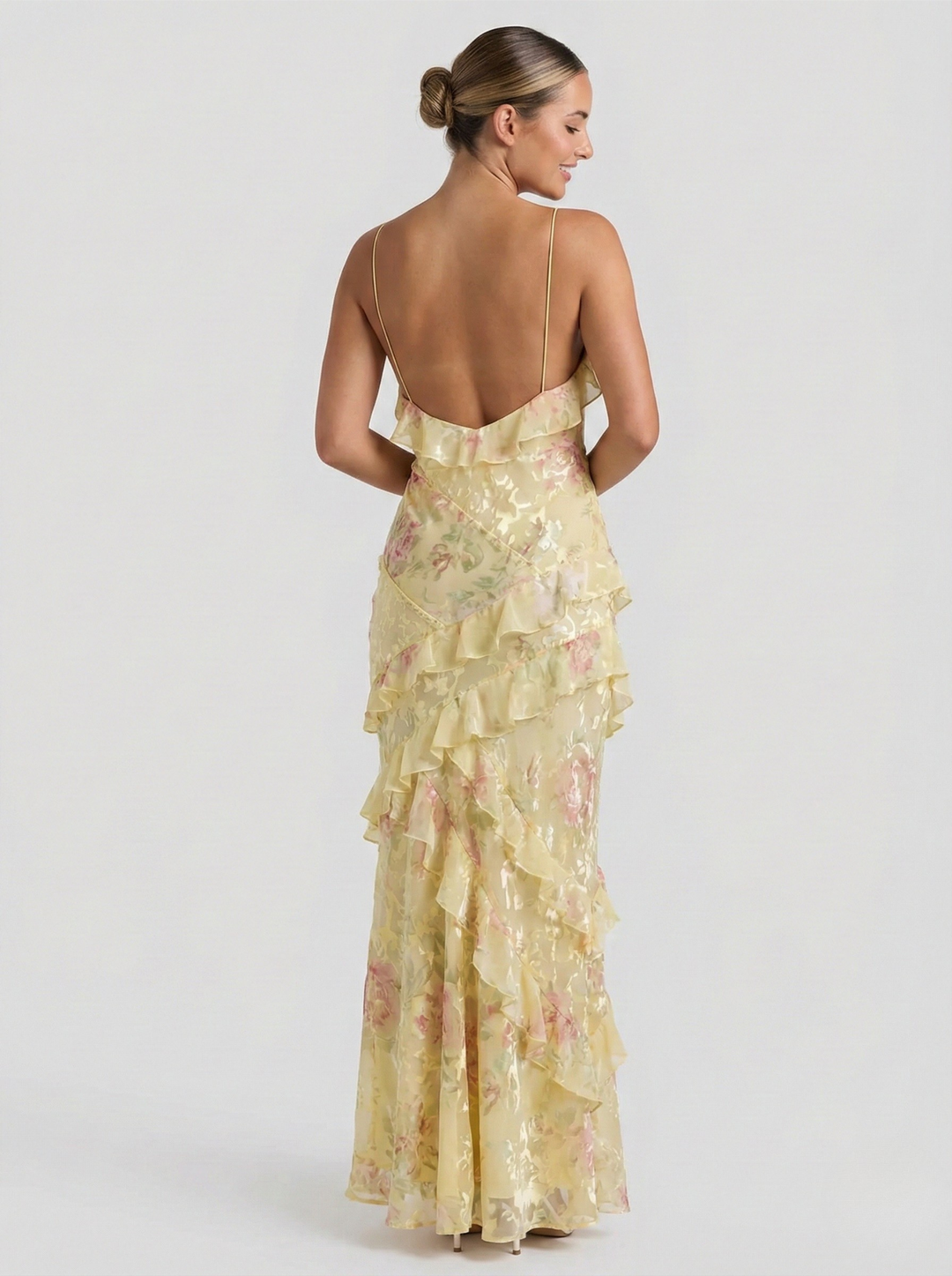 Spaghetti Strap Backless Dress V-Neck Ruffle – Sleeveless Summer