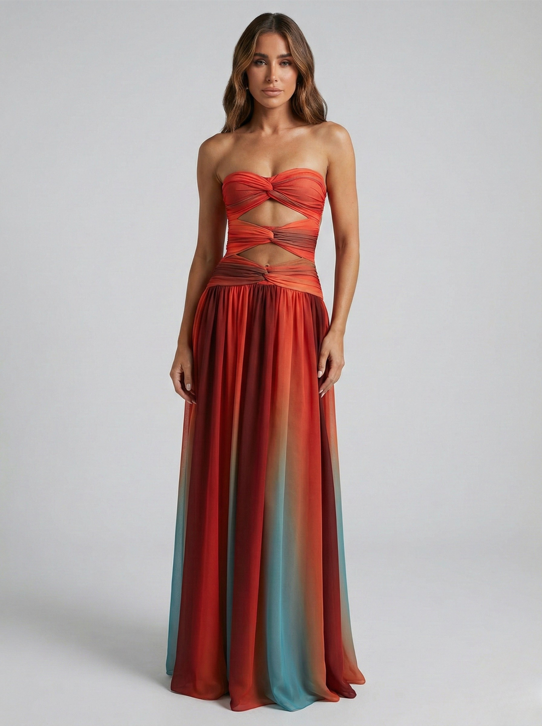 Strapless Maxi Dress Women Hollow-Out Flowy – Lightweight A-Line
