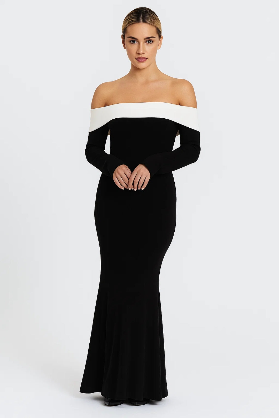 Off Shoulder Maxi Dress – Long Sleeve Fitted Silhouette