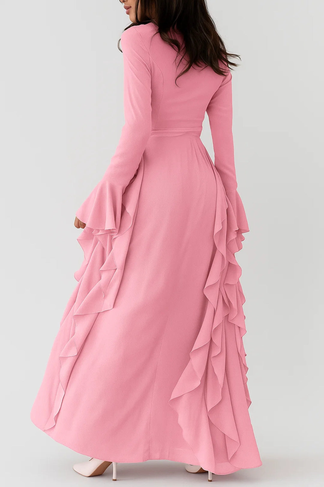 Women's Maxi Dress with Ruffle Detail – Long Sleeve Flowy Silhouette