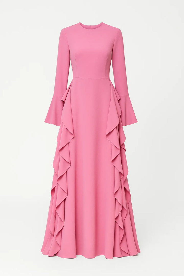 Women's Maxi Dress with Ruffle Detail – Long Sleeve Flowy Silhouette