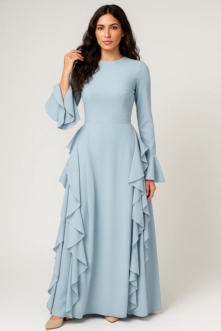 Women's Maxi Dress with Ruffle Detail – Long Sleeve Flowy Silhouette