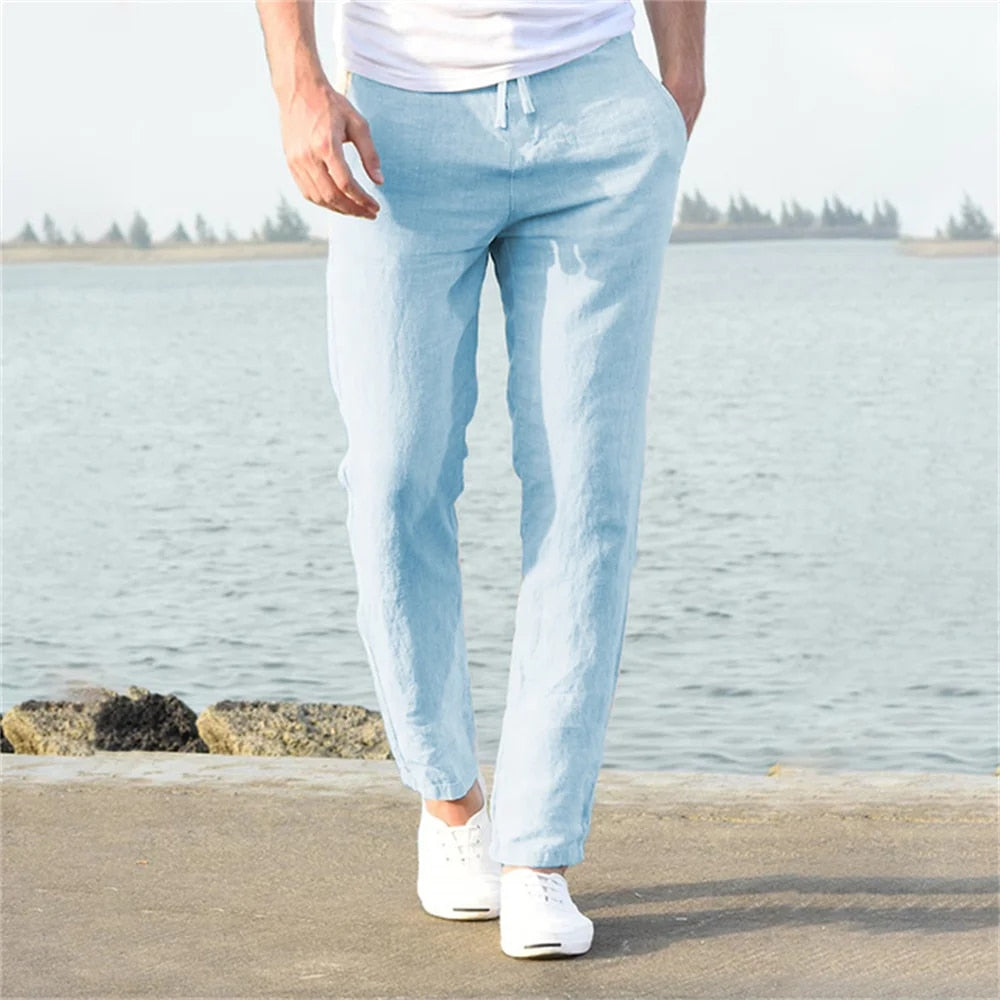 Men's Linen Pants Relaxed Straight-Leg Trousers – Breathable Natural