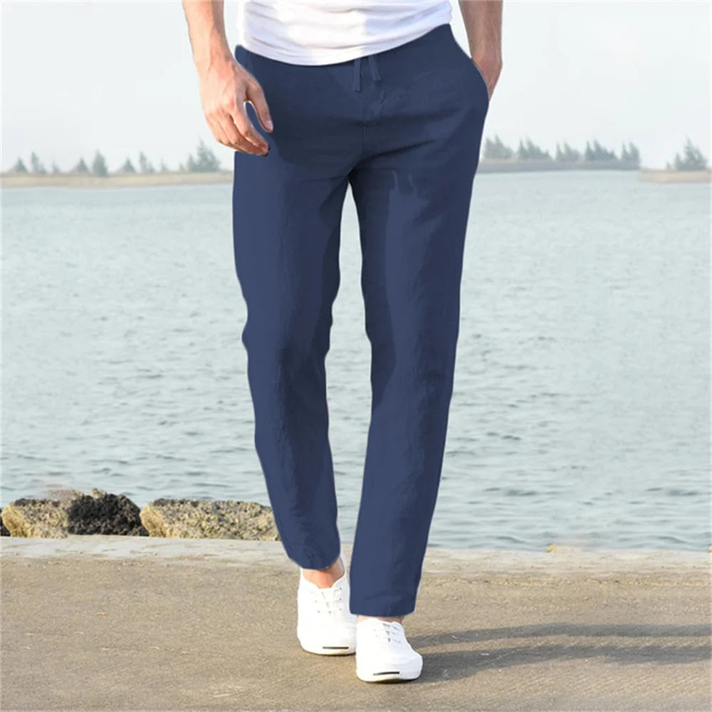 Men's Linen Pants Relaxed Straight-Leg Trousers – Breathable Natural