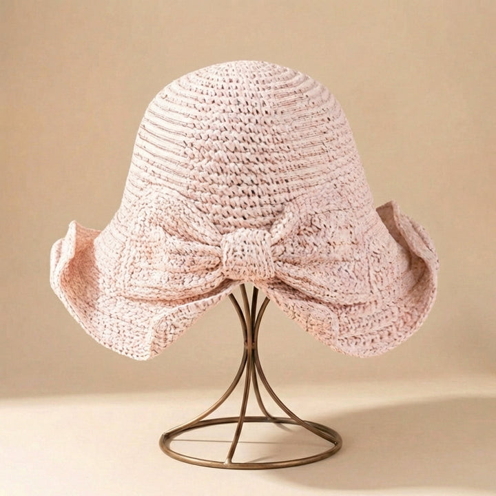 Wide Brim Sun Hat for Women – Braided Texture with Bow Detail