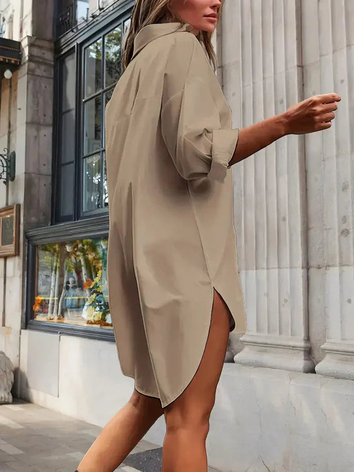 Women's Loose Button Blouse Long Sleeve – V-Neck Oversized Woven