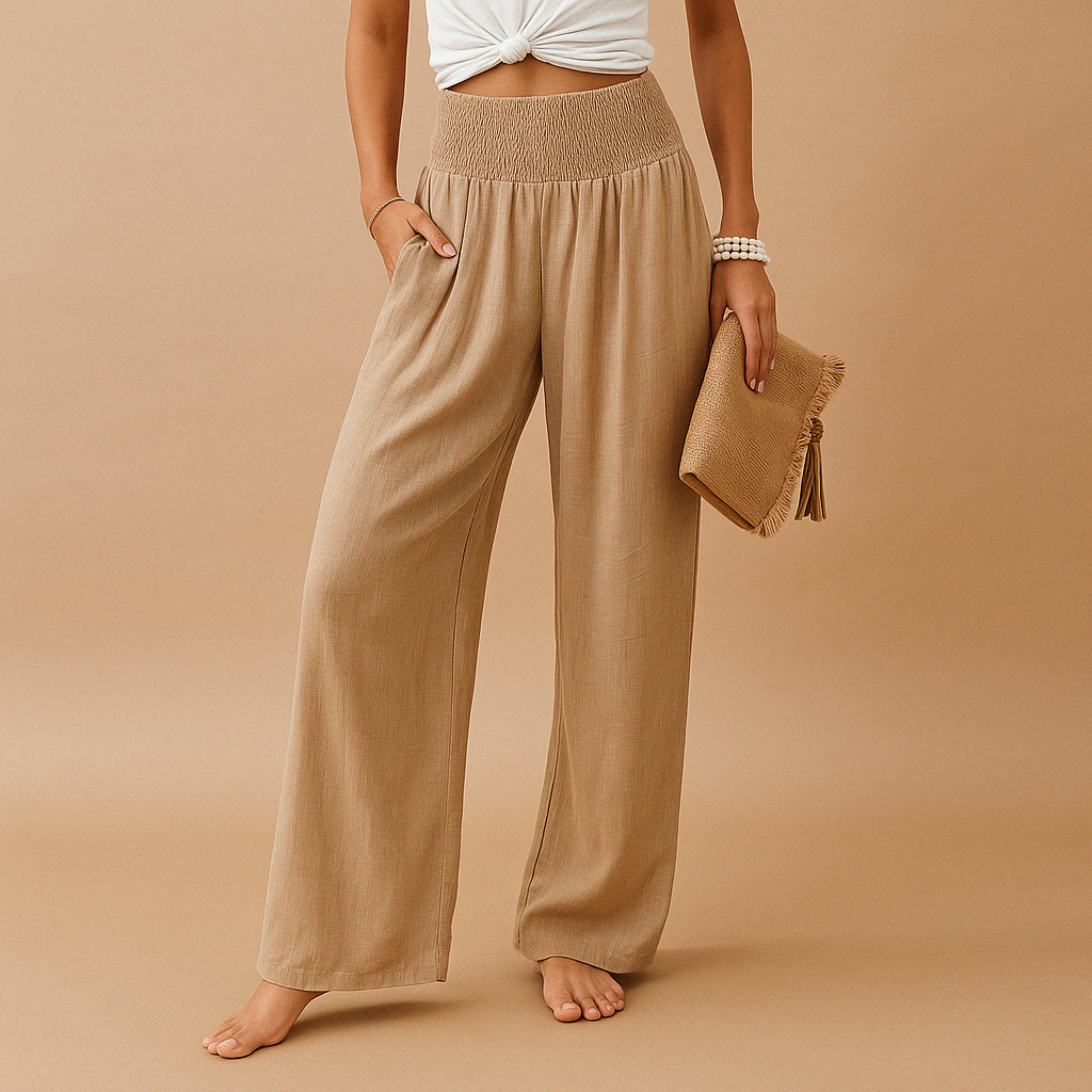 Women's Linen Pants – High-Rise Elastic Waist Straight Leg