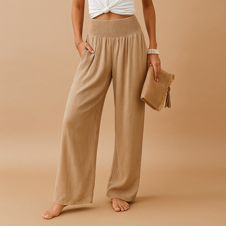 Women's Linen Pants – High-Rise Elastic Waist Straight Leg
