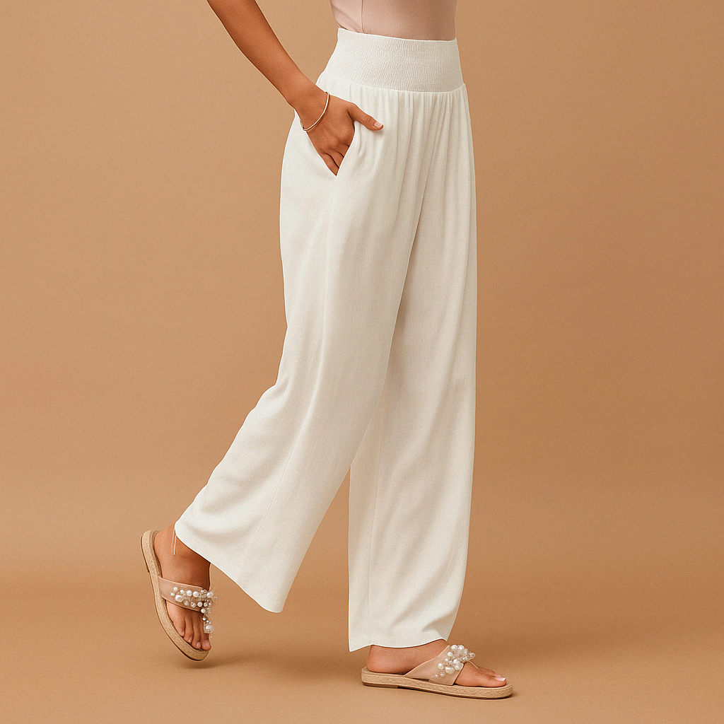 Women's Linen Pants – High-Rise Elastic Waist Straight Leg