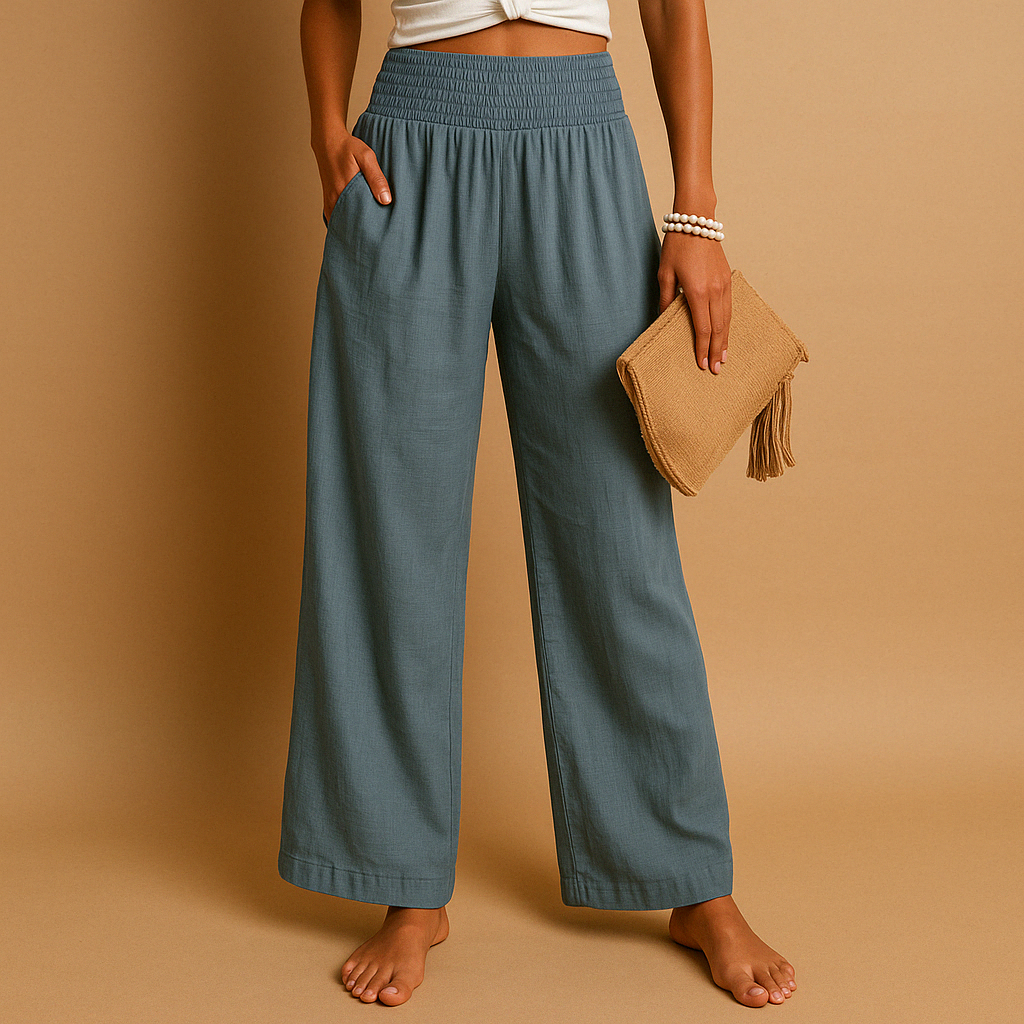 Women's Linen Pants – High-Rise Elastic Waist Straight Leg