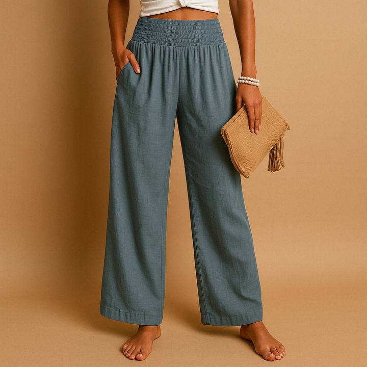 Women's Linen Pants – High-Rise Elastic Waist Straight Leg