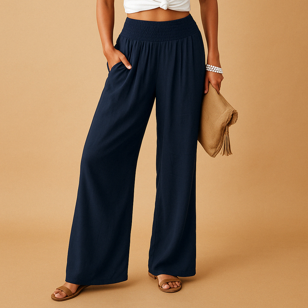 Women's Linen Pants – High-Rise Elastic Waist Straight Leg
