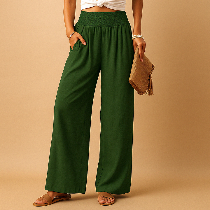 Women's Linen Pants – High-Rise Elastic Waist Straight Leg