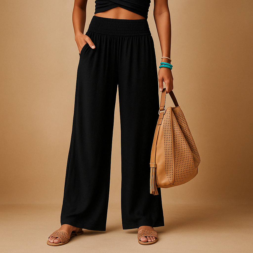Women's Linen Pants – High-Rise Elastic Waist Straight Leg