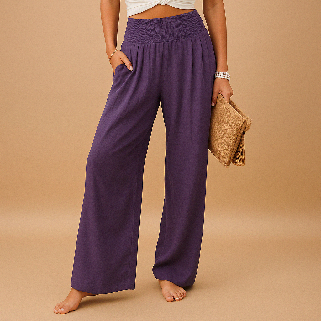 Women's Linen Pants – High-Rise Elastic Waist Straight Leg