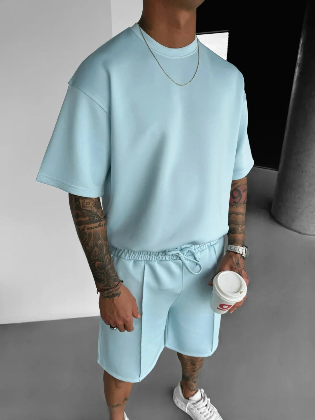 Men's Oversized Lounge Set – Short Sleeve Top & Drawstring Shorts