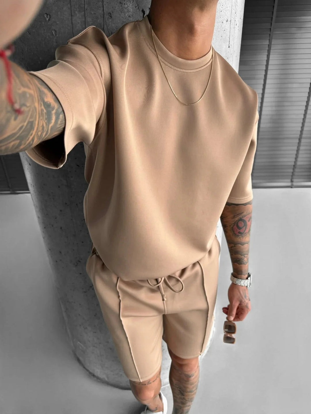 Men's Oversized Lounge Set – Short Sleeve Top & Drawstring Shorts