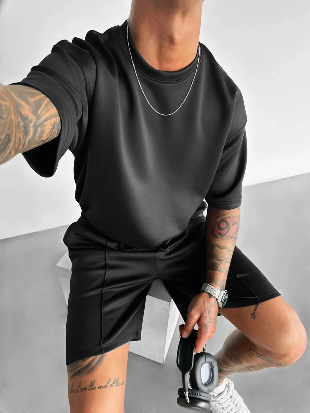 Men's Oversized Lounge Set – Short Sleeve Top & Drawstring Shorts
