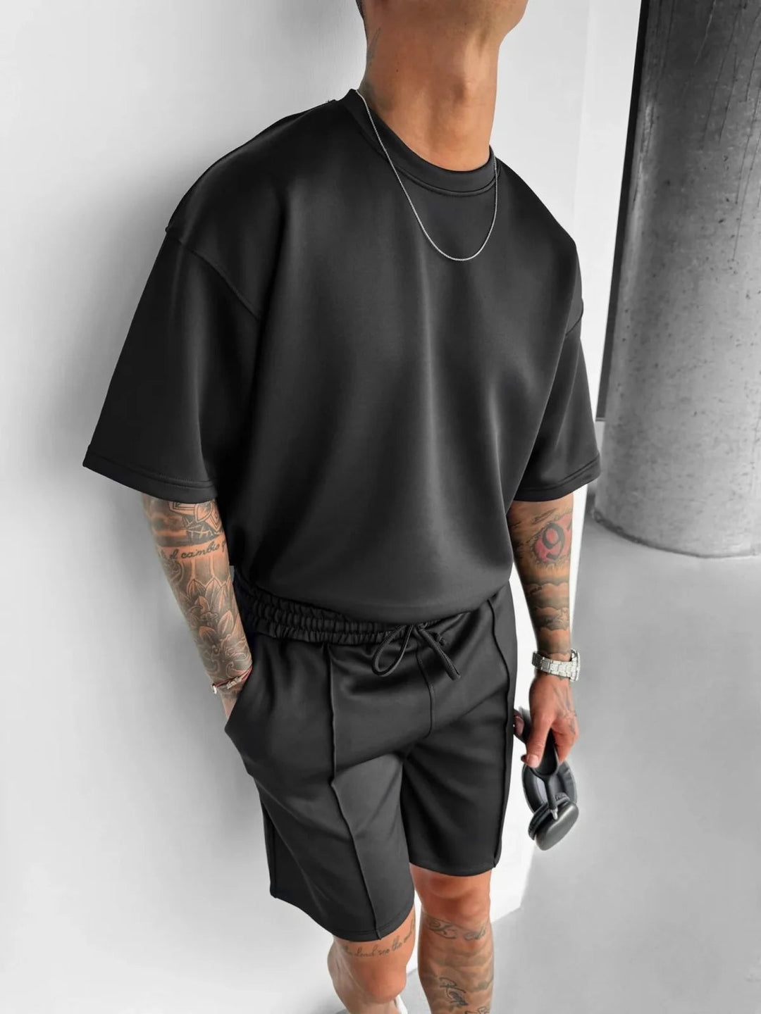Men's Oversized Lounge Set – Short Sleeve Top & Drawstring Shorts