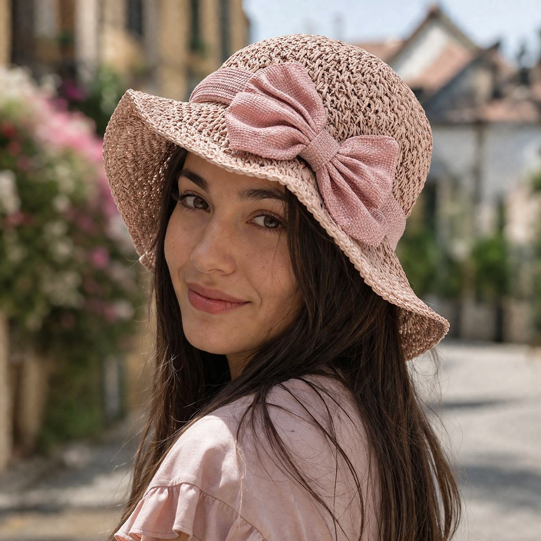 Women's Straw Sun Hat Wide Brim – Vintage Bow Detail