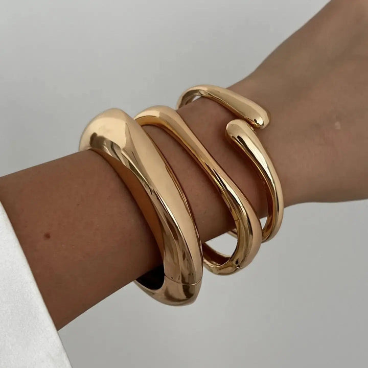 Cuff Bracelet Open Bangle Gold-Tone – Sculptural Adjustable Statement