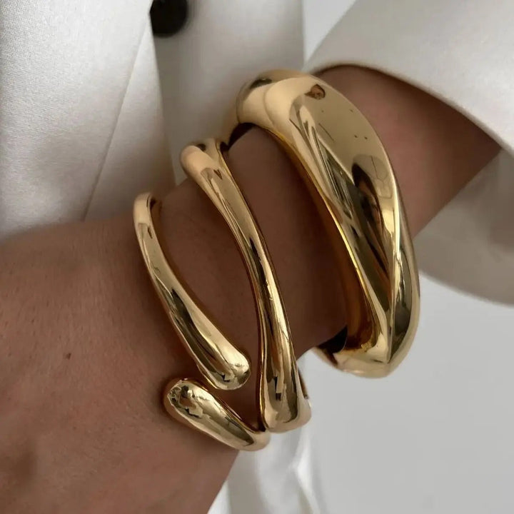 Cuff Bracelet Open Bangle Gold-Tone – Sculptural Adjustable Statement