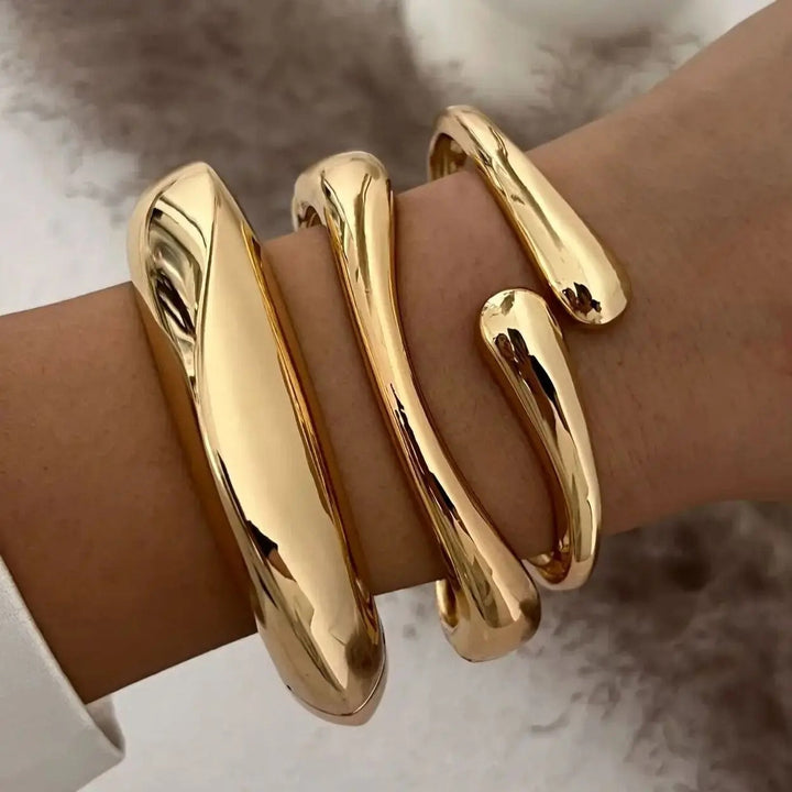Cuff Bracelet Open Bangle Gold-Tone – Sculptural Adjustable Statement