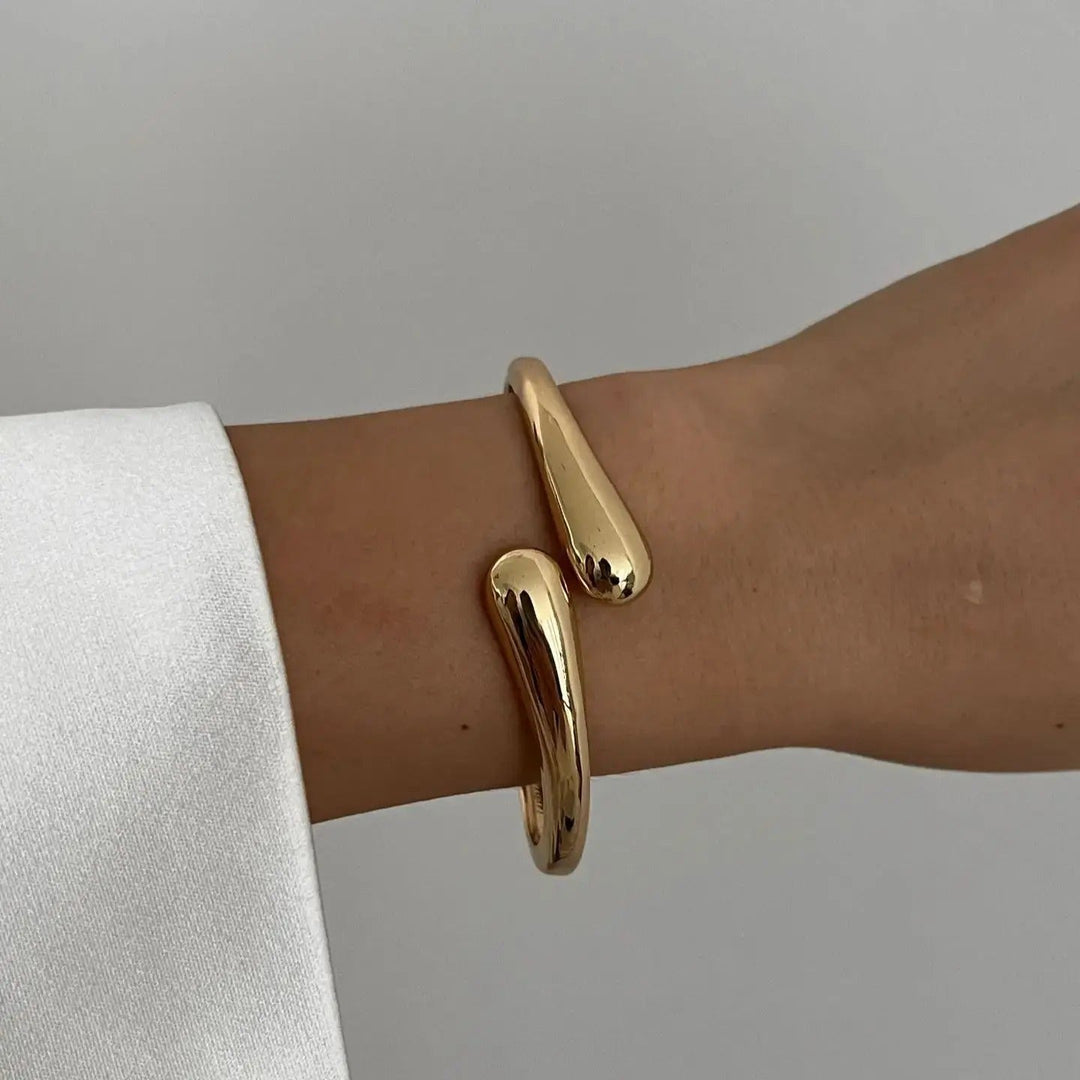 Cuff Bracelet Open Bangle Gold-Tone – Sculptural Adjustable Statement